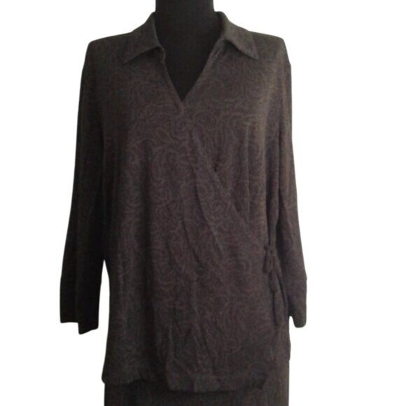 J. Jill L LP Womens Petite Wrap Top Skirt Set Rayon Polyester Gray Paisley Maxi - Picture 3 of 9